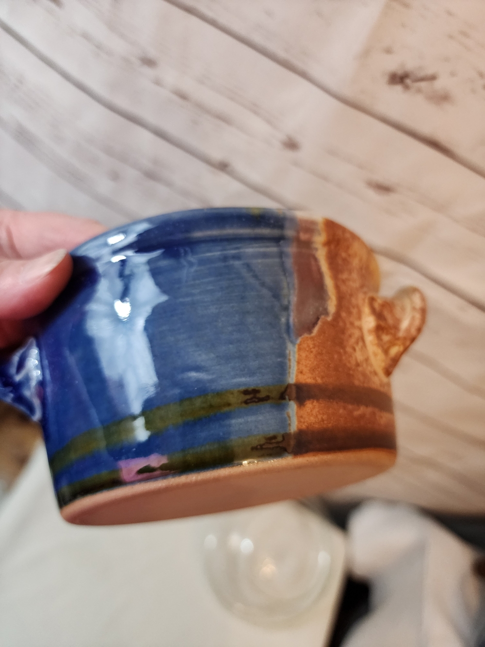 Hand-Thown Pottery Blue and Brown Bowl